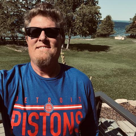 Daniel Patterson in Detroit Pistons shirt